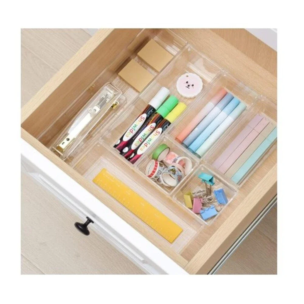 14 Pack Plastic Drawer Organizer Trays 4 Sizes Makeup Desk Kitchen Bathroom Clea